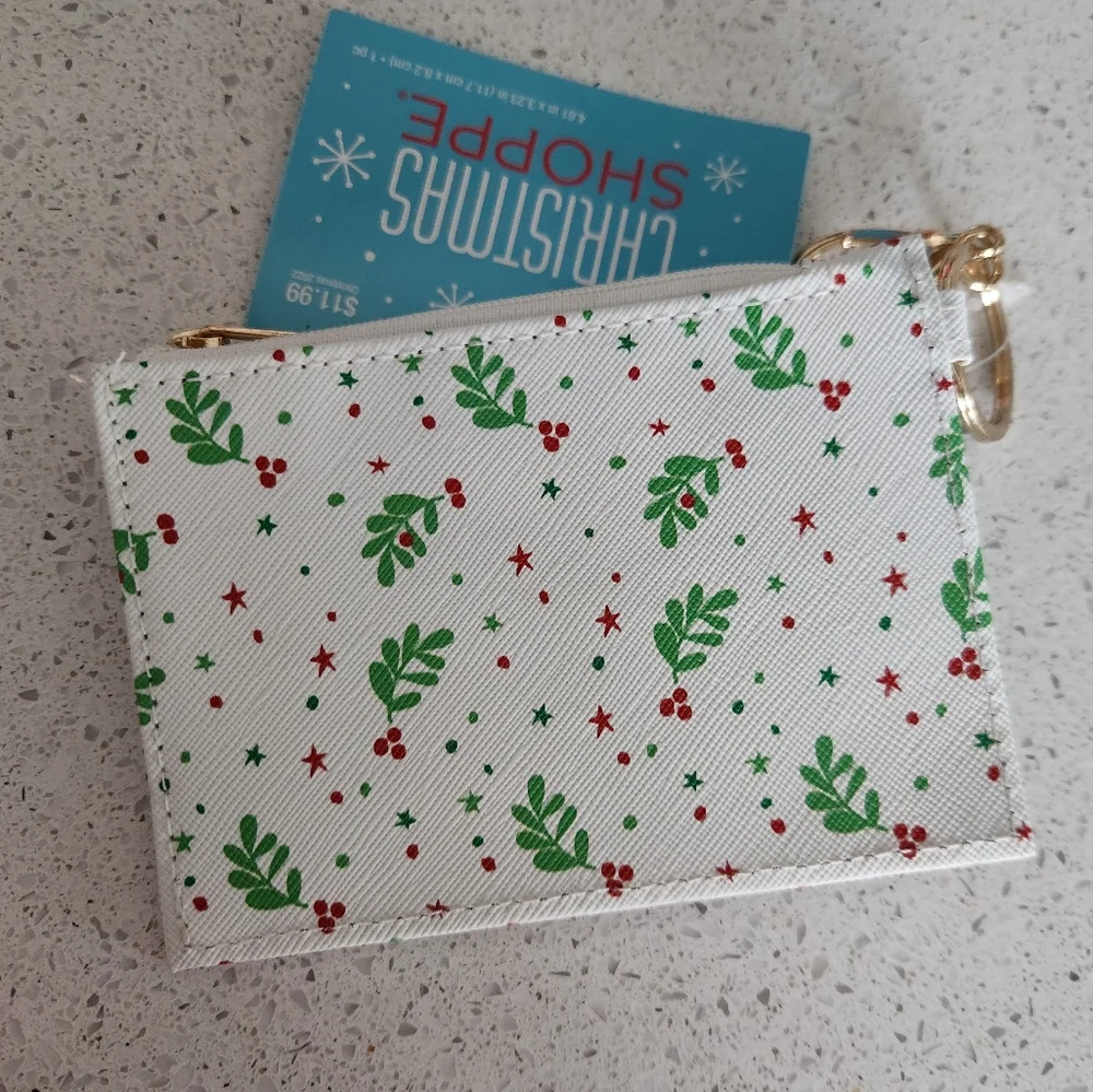 The Christmas Shoppe - Coin Purse - ID Holder - Card Wallet Zip w/Key Chain NWT
